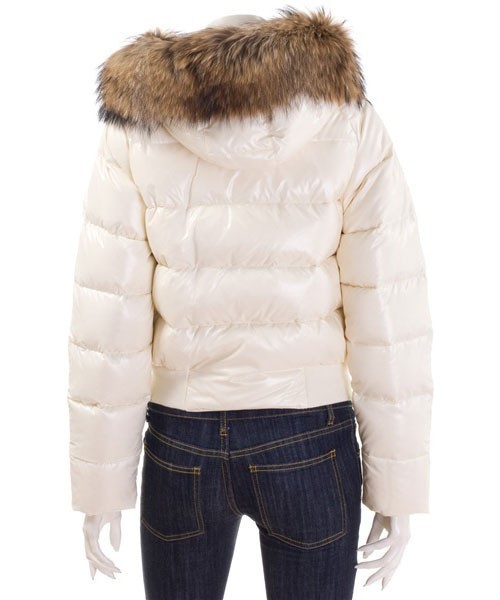 Moncler Bianco Fur Cap e Slash Slim Cappotti uscita